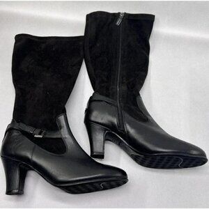 Blondo Knee High Tall Black Leather Suede Boots Aqua Protect Women's Size 7.5M